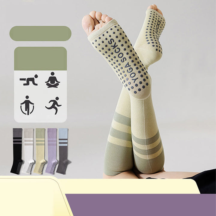 Olivenorma Compression Open-Heel Long Yoga Grip Socks Slimming Support Anti-Slip Cotton Women's Yoga Socks - image 3