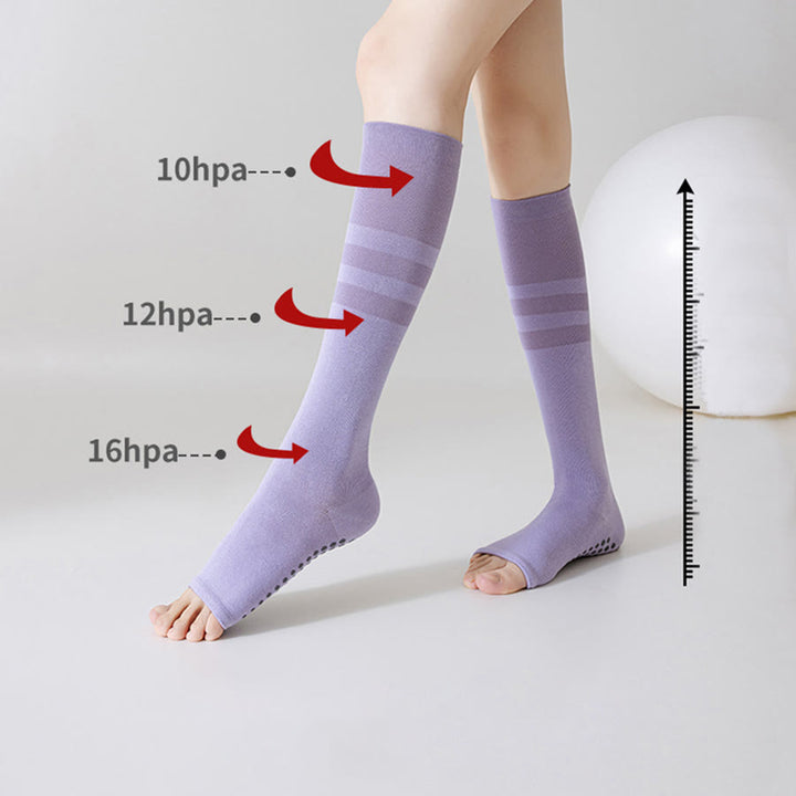 Olivenorma Compression Open-Heel Long Yoga Grip Socks Slimming Support Anti-Slip Cotton Women's Yoga Socks - image 6
