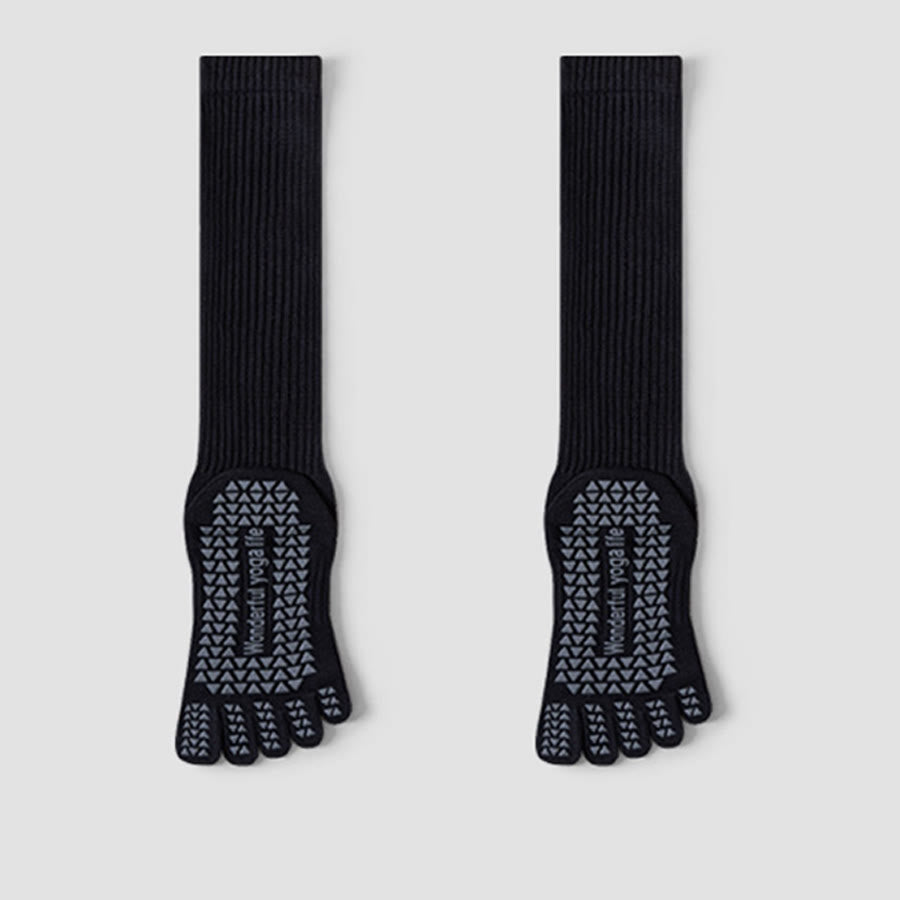 Olivenorma Mid-Calf Five-Toe Breathable Cotton Anti-Slip Grip Hygienic Comfort Women's Yoga Socks - Black - 10 Pairs - image 12