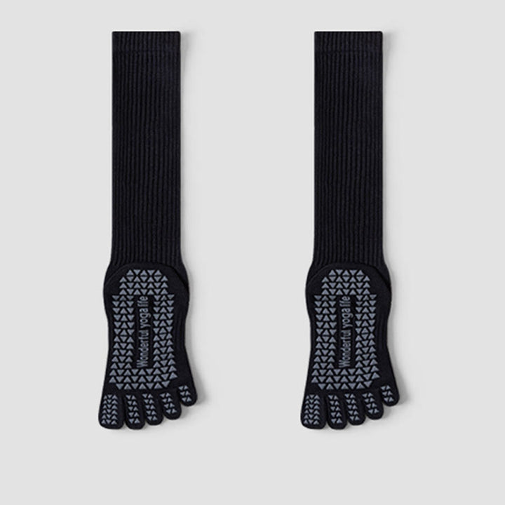 Olivenorma Mid-Calf Five-Toe Breathable Cotton Anti-Slip Grip Hygienic Comfort Women's Yoga Socks - Black - 10 Pairs - image 12