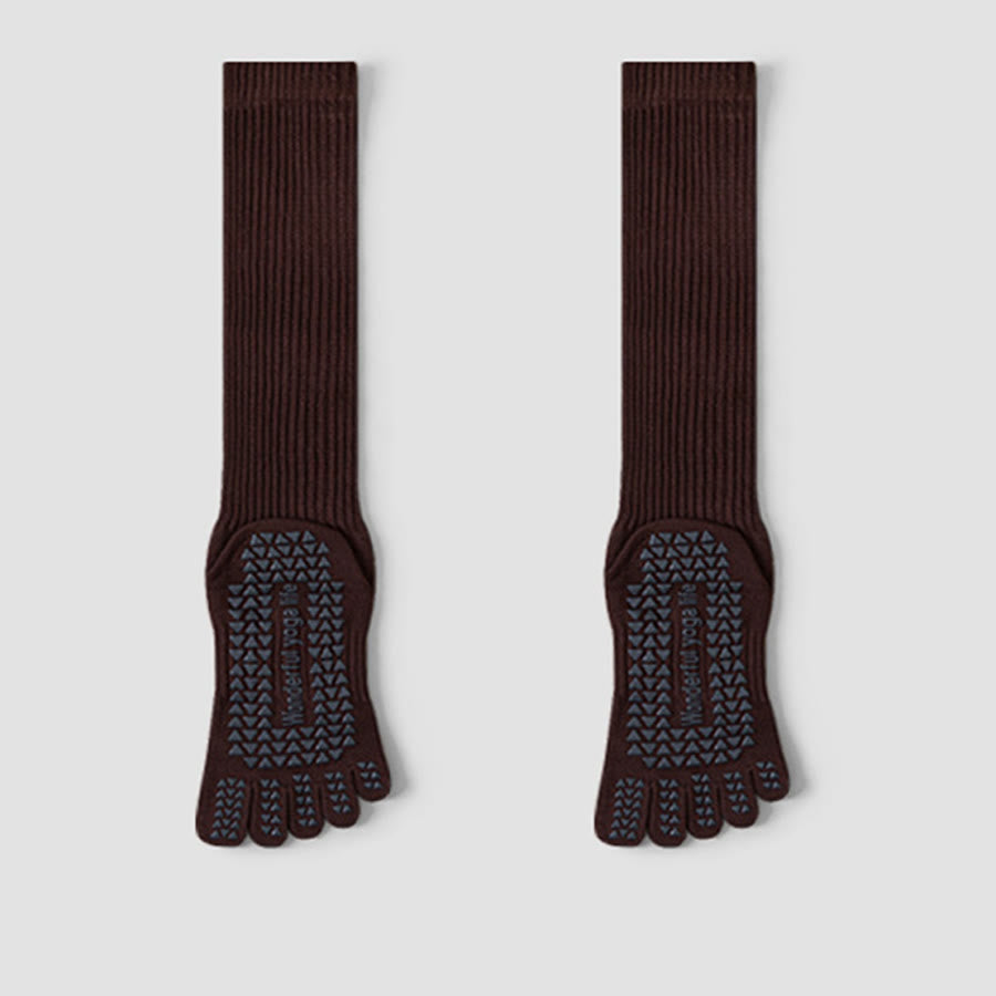 Olivenorma Mid-Calf Five-Toe Breathable Cotton Anti-Slip Grip Hygienic Comfort Women's Yoga Socks - Brown - 10 Pairs - image 10