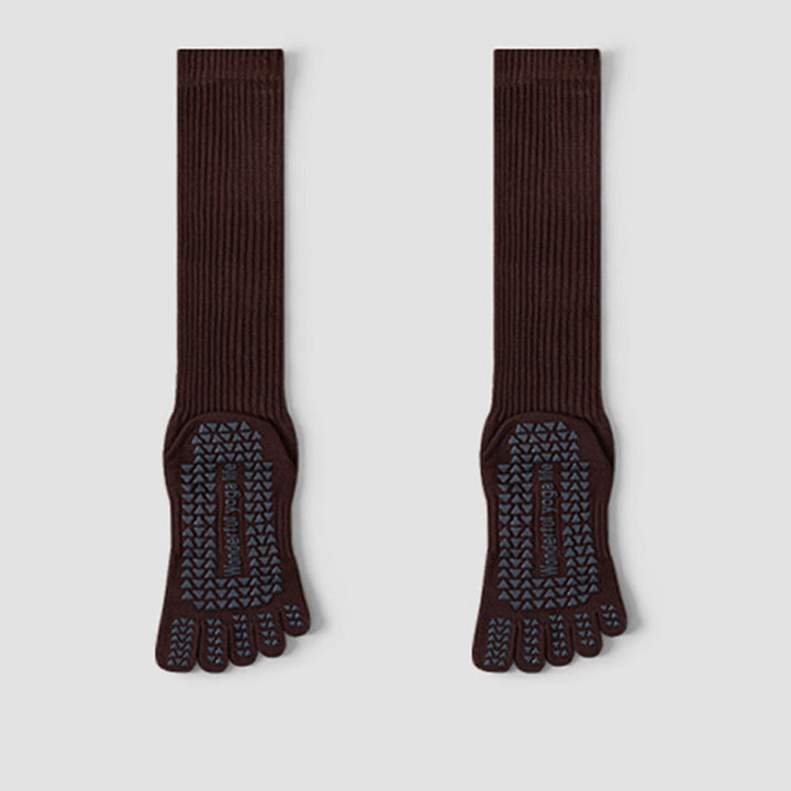 Olivenorma Mid-Calf Five-Toe Breathable Cotton Anti-Slip Grip Hygienic Comfort Women's Yoga Socks - Brown - 10 Pairs - image 10