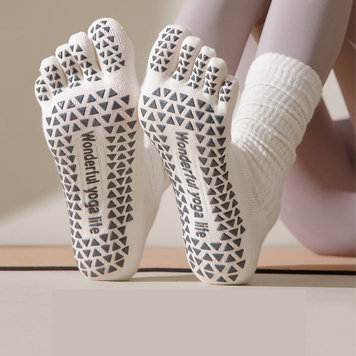 Olivenorma Mid-Calf Five-Toe Breathable Cotton Anti-Slip Grip Hygienic Comfort Women's Yoga Socks - image 5