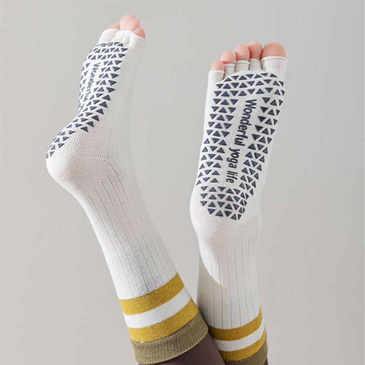 Olivenorma Mid-Calf Five-Toe Contrast Trim Anti-Slip Breathable Cotton Workout Women's Yoga Socks - image 7