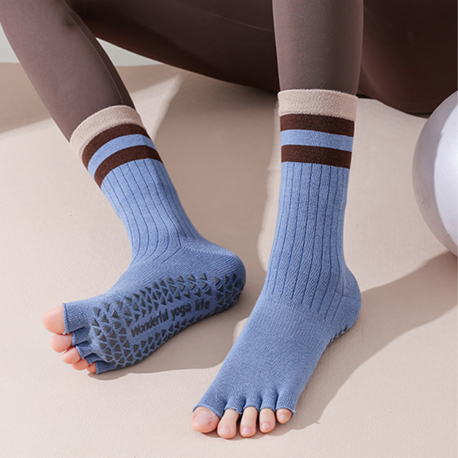 Olivenorma Mid-Calf Five-Toe Contrast Trim Anti-Slip Breathable Cotton Workout Women's Yoga Socks - image 3