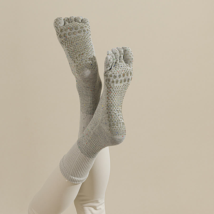 Olivenorma Mid-Calf Breathable Cotton Floral Pattern Non-Slip Grip Stylish Women's Yoga Socks - Light Gray - 10Pairs - image 3