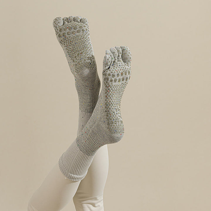 Olivenorma Mid-Calf Breathable Cotton Floral Pattern Non-Slip Grip Stylish Women's Yoga Socks - Light Gray - 10Pairs - image 3