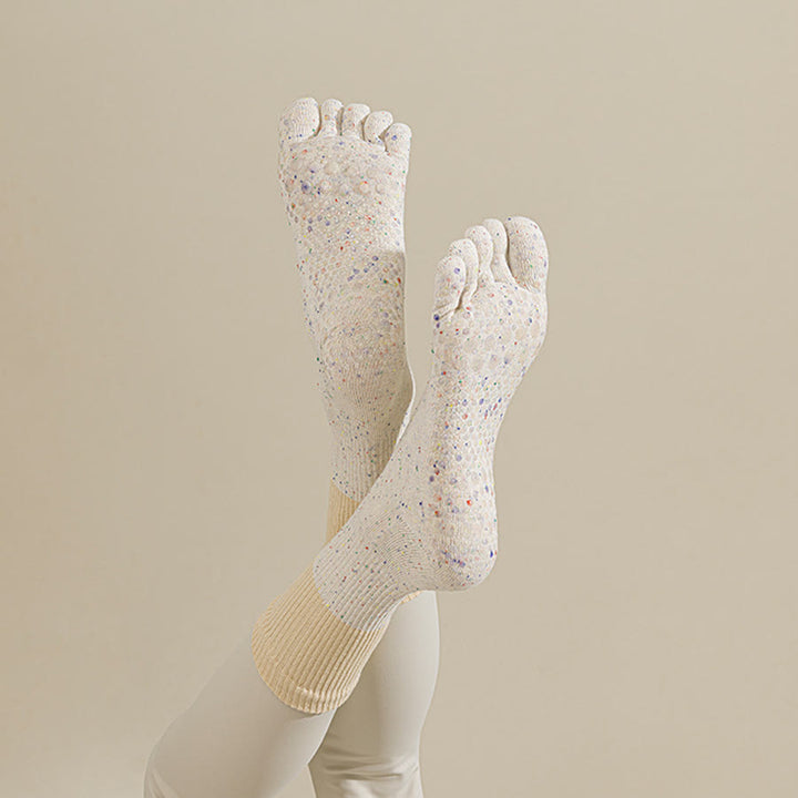 Olivenorma Mid-Calf Breathable Cotton Floral Pattern Non-Slip Grip Stylish Women's Yoga Socks - Milky White - 10Pairs - image 5