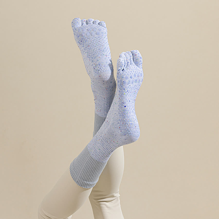 Olivenorma Mid-Calf Breathable Cotton Floral Pattern Non-Slip Grip Stylish Women's Yoga Socks - Sky Blue - 10Pairs - image 10