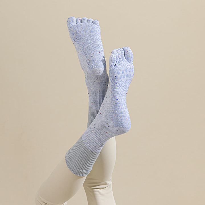 Olivenorma Mid-Calf Breathable Cotton Floral Pattern Non-Slip Grip Stylish Women's Yoga Socks - Sky Blue - 10Pairs - image 10