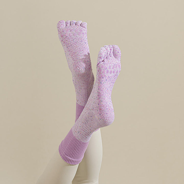 Olivenorma Mid-Calf Breathable Cotton Floral Pattern Non-Slip Grip Stylish Women's Yoga Socks - Pale Purple - 10Pairs - image 8