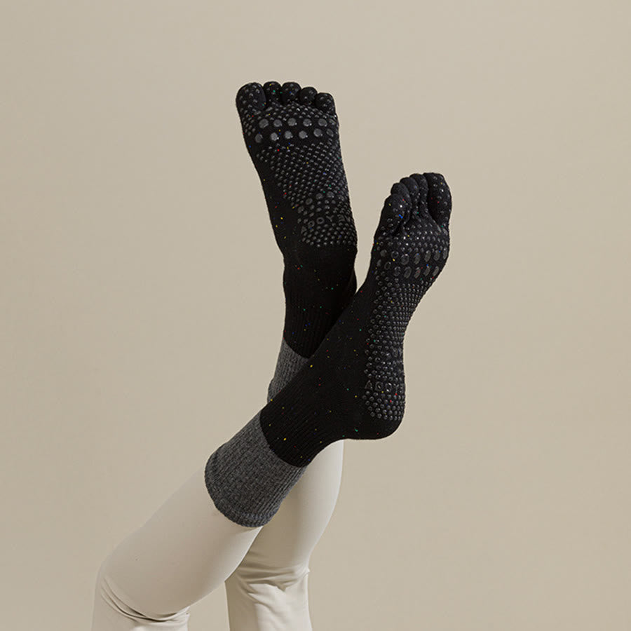 Olivenorma Mid-Calf Breathable Cotton Floral Pattern Non-Slip Grip Stylish Women's Yoga Socks - Blackish Gray - 10Pairs - image 11