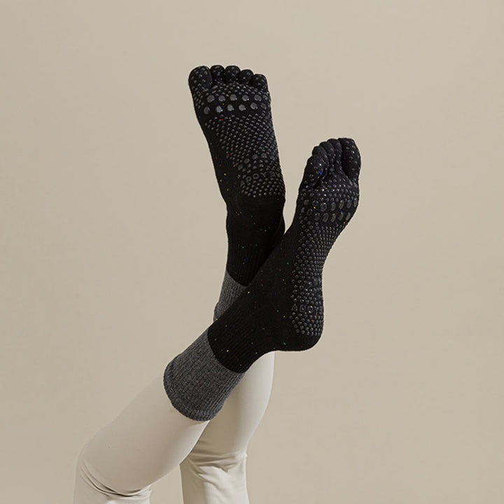 Olivenorma Mid-Calf Breathable Cotton Floral Pattern Non-Slip Grip Stylish Women's Yoga Socks - Blackish Gray - 10Pairs - image 11