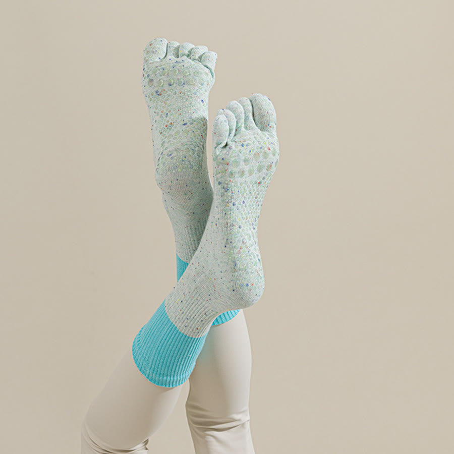 Olivenorma Mid-Calf Breathable Cotton Floral Pattern Non-Slip Grip Stylish Women's Yoga Socks - Light Green - 10Pairs - image 4