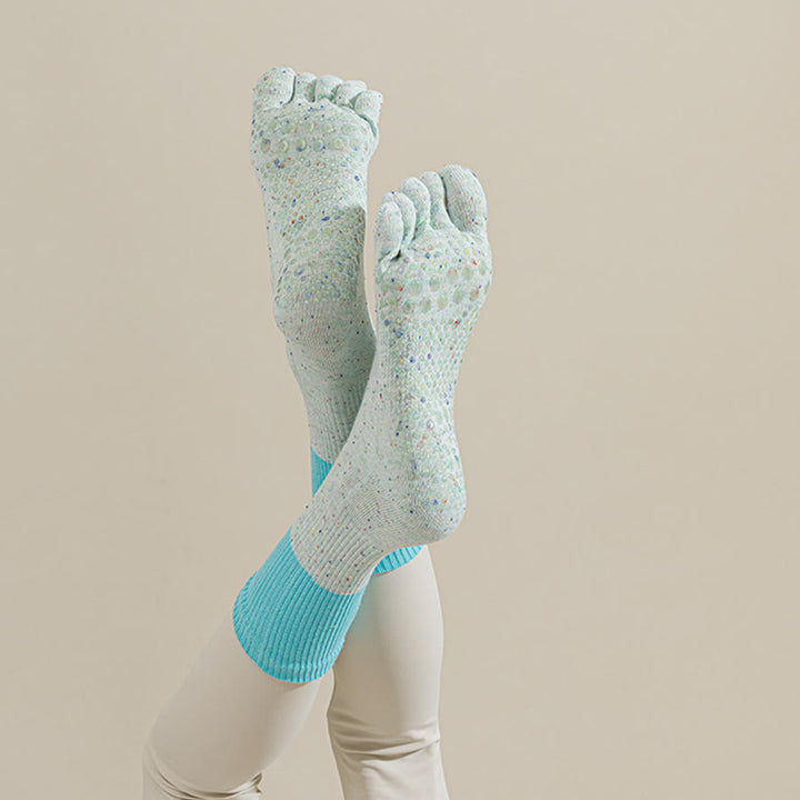 Olivenorma Mid-Calf Breathable Cotton Floral Pattern Non-Slip Grip Stylish Women's Yoga Socks - Light Green - 10Pairs - image 4