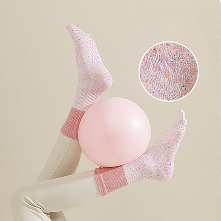 Olivenorma Mid-Calf Breathable Cotton Floral Pattern Non-Slip Grip Stylish Women's Yoga Socks - Lotus Root Pink - 10Pairs - image 0