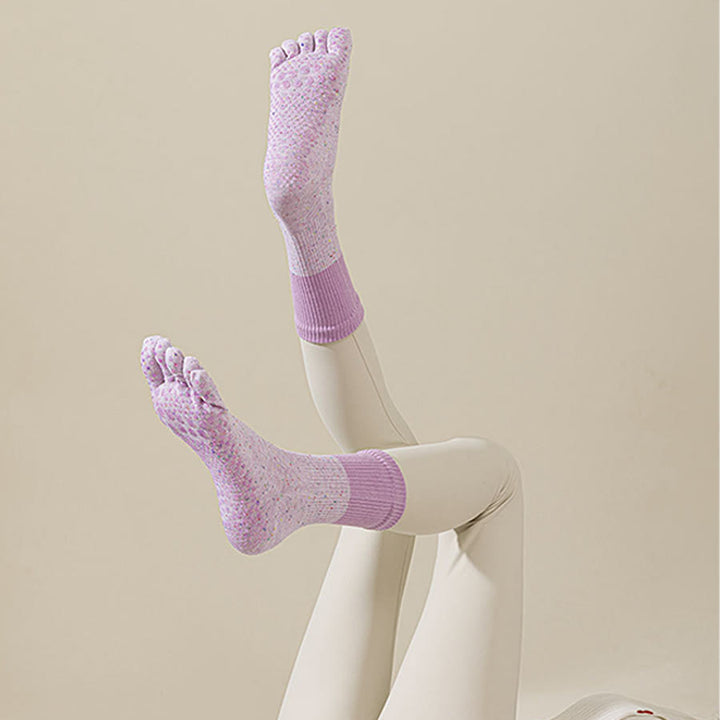 Olivenorma Mid-Calf Breathable Cotton Floral Pattern Non-Slip Grip Stylish Women's Yoga Socks - image 9