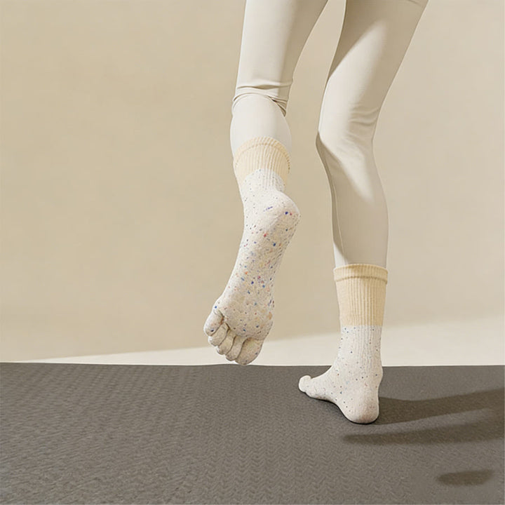 Olivenorma Mid-Calf Breathable Cotton Floral Pattern Non-Slip Grip Stylish Women's Yoga Socks - image 6