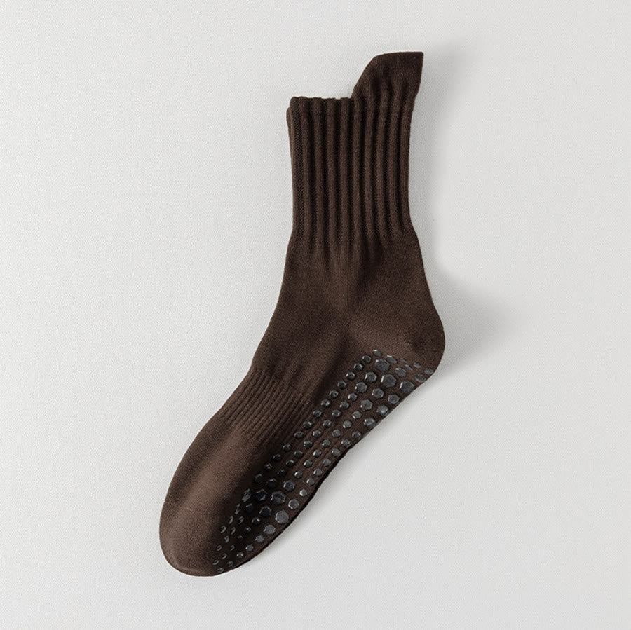 Olivenorma Solid Color Full-Toe Cushion Anti-Slip Breathable Athletic Comfort Men's Yoga Socks - Coffee - 10Pairs - image 13