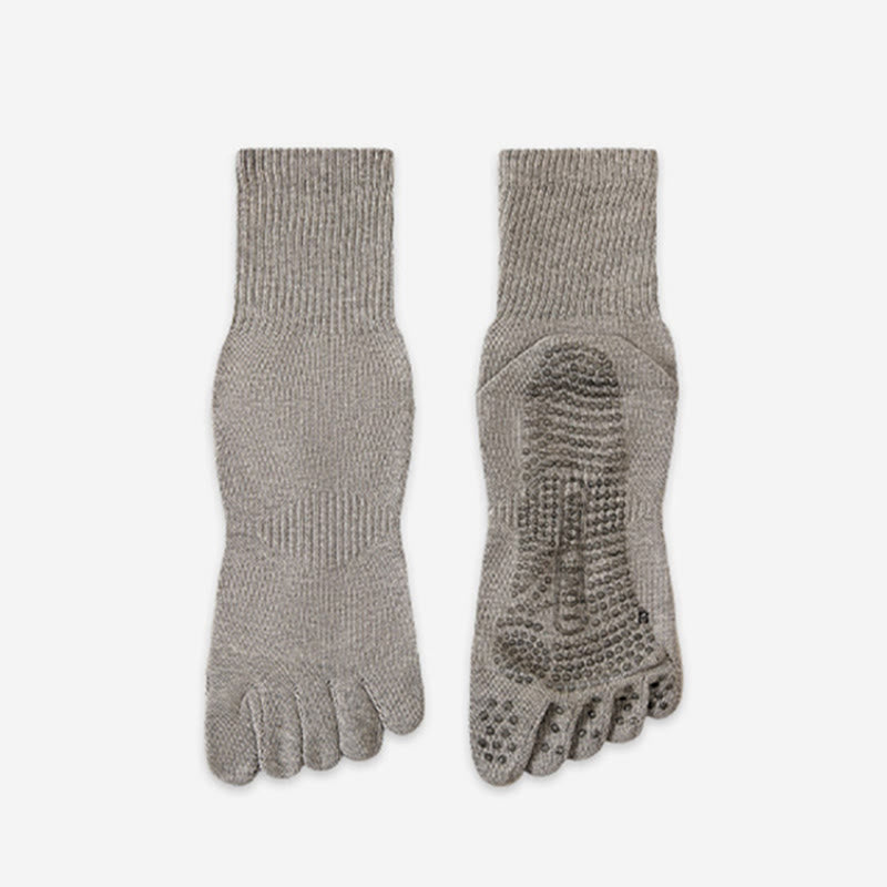 Olivenorma 100% Cotton Five-Toe Anti-Odor Breathable Non-Slip Training Men's Yoga Socks - Light Gray - 10Pairs - image 9
