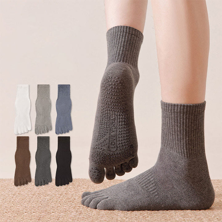 Olivenorma 100% Cotton Five-Toe Anti-Odor Breathable Non-Slip Training Men's Yoga Socks - Dark gray - 10Pairs - image 0