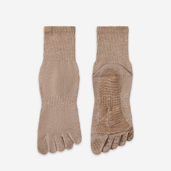 Olivenorma 100% Cotton Five-Toe Anti-Odor Breathable Non-Slip Training Men's Yoga Socks - Light Brown - 10Pairs - image 11