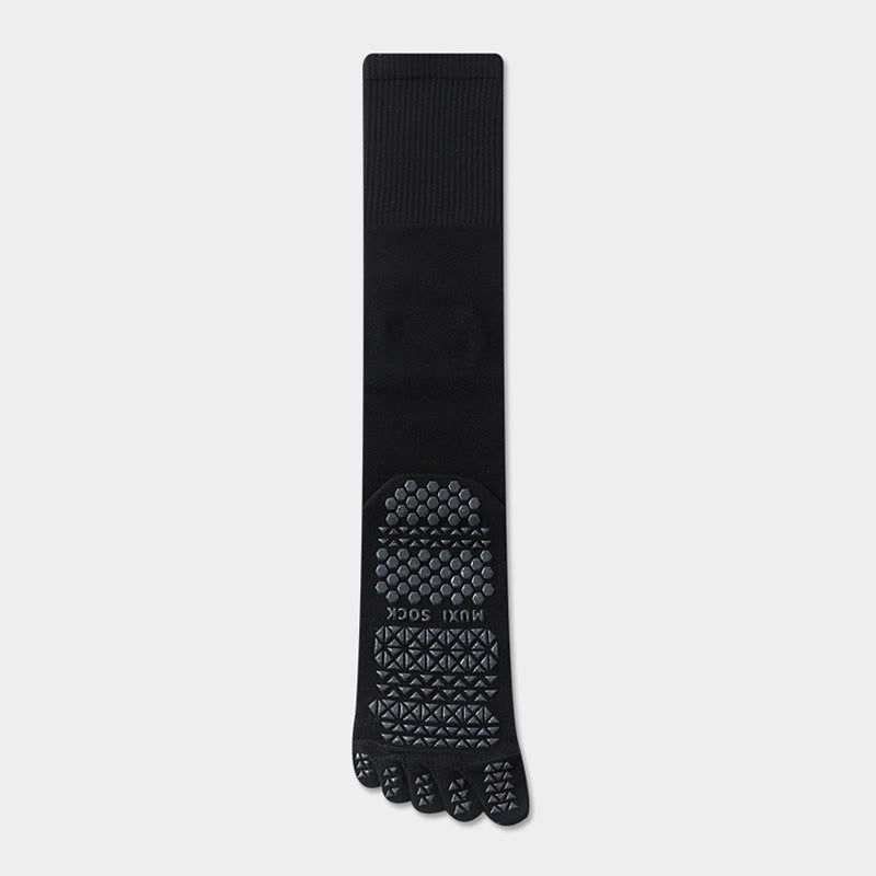 Olivenorma Long Five-Toe Breathable Sports Grip Socks Moisture-Wicking Anti-Slip Men's Yoga Socks - Black - Calf Socks：50cm - 10Pairs - image 3