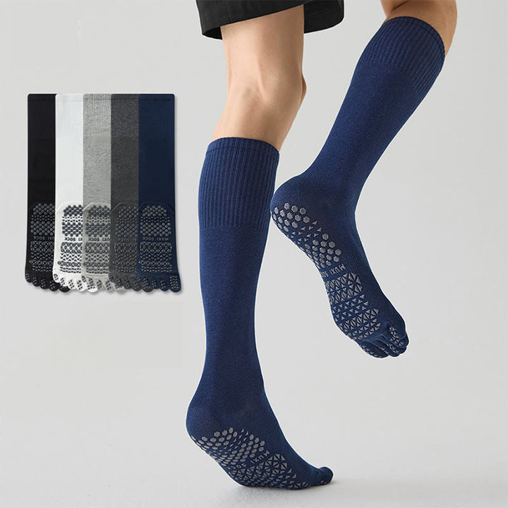 Olivenorma Long Five-Toe Breathable Sports Grip Socks Moisture-Wicking Anti-Slip Men's Yoga Socks - Navy Blue - Calf Socks：50cm - 10Pairs - image 0