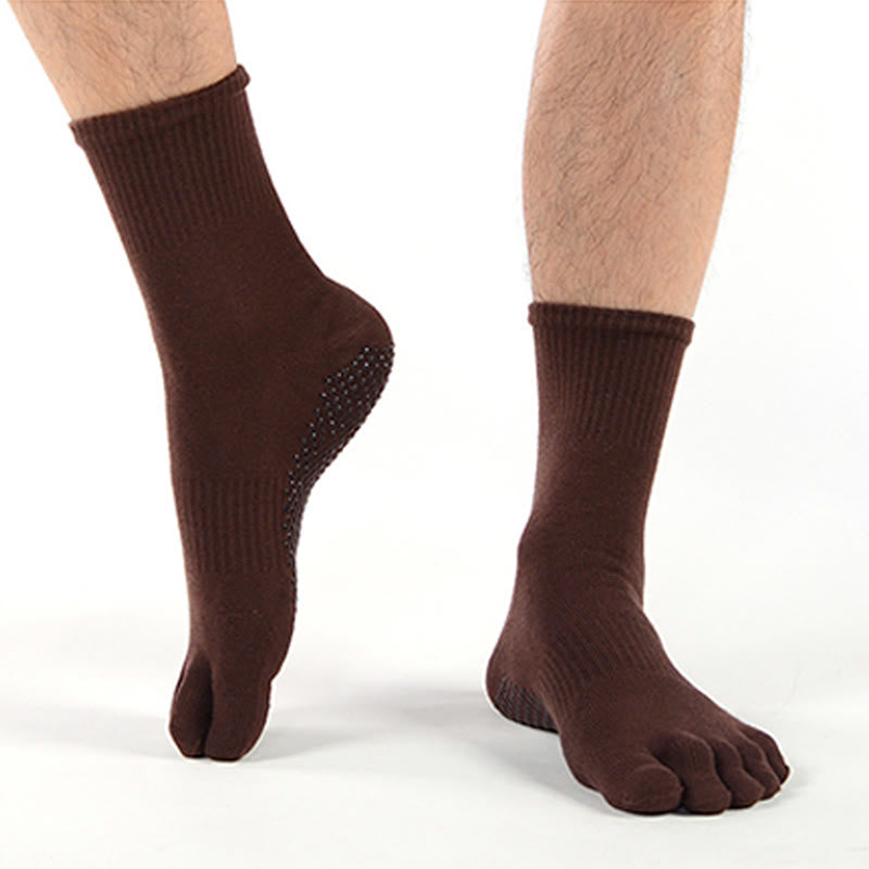Olivenorma Cotton Blend Five-Toe Breathable Anti-Odor Non-Slip Performance Men's Yoga Socks - Chocolate - US 6.5-8 - 10Pairs - image 0
