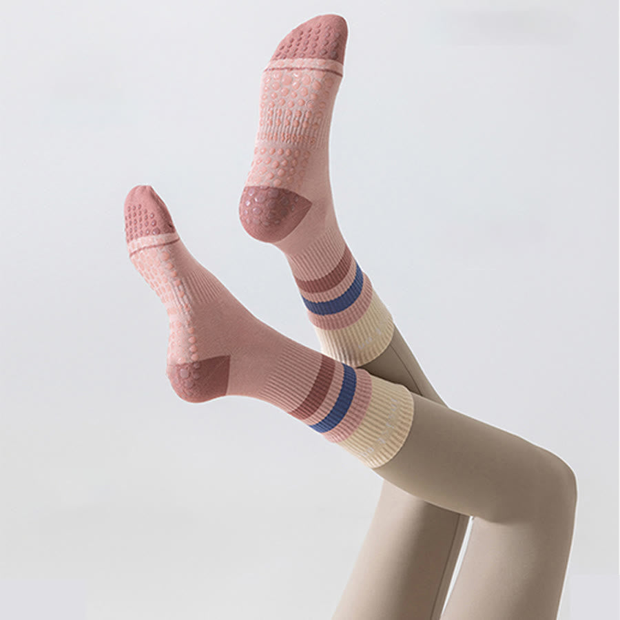Olivenorma Full-Coverage Mid-Calf Cotton Non-Slip Grip Color-Block Comfort Women's Yoga Socks - Pink - 10 Pairs - image 0