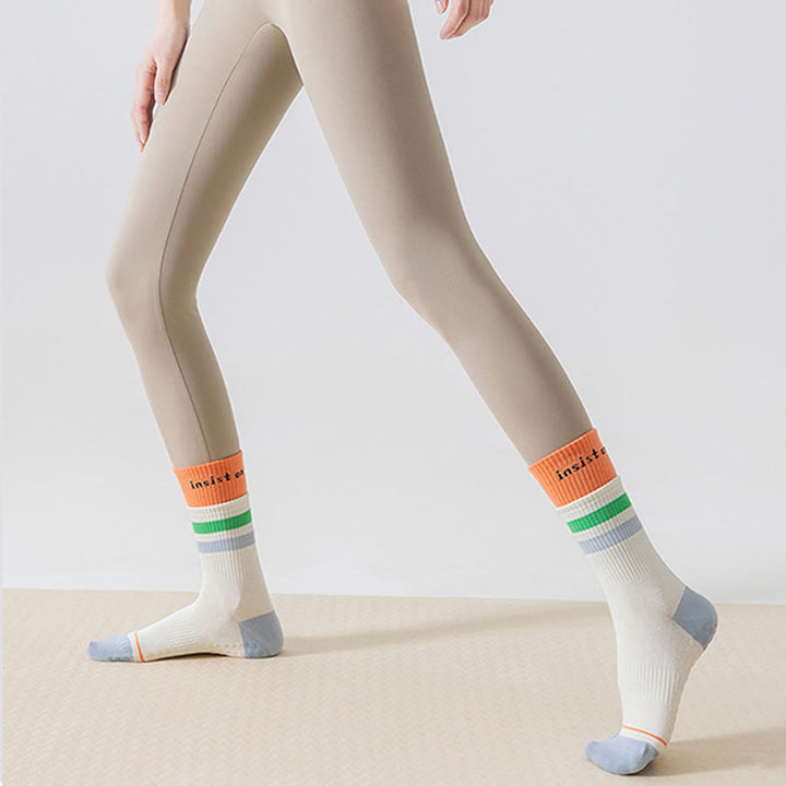 Olivenorma Full-Coverage Mid-Calf Cotton Non-Slip Grip Color-Block Comfort Women's Yoga Socks - image 6