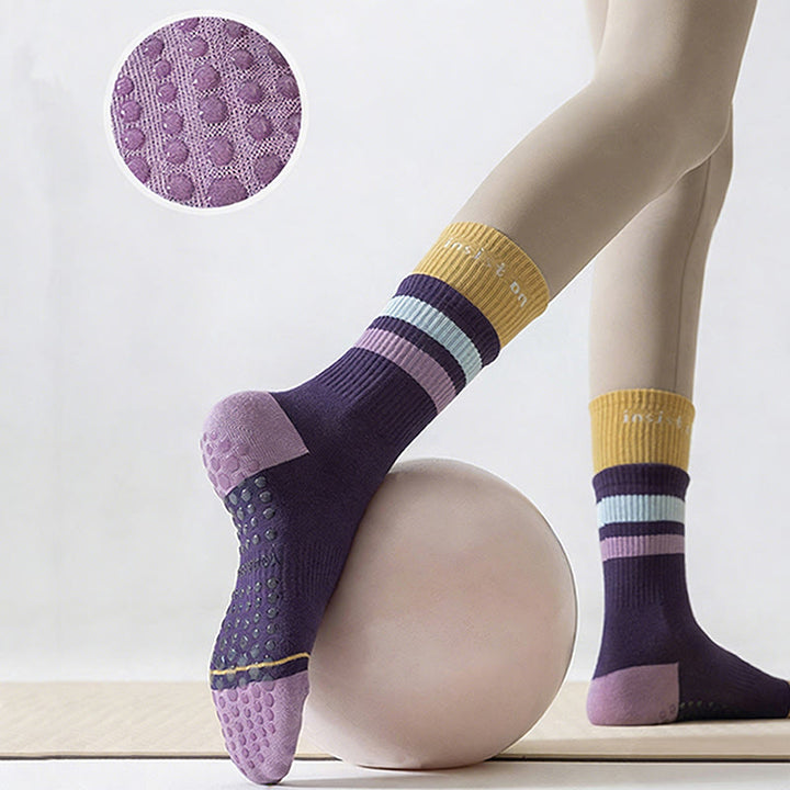 Olivenorma Full-Coverage Mid-Calf Cotton Non-Slip Grip Color-Block Comfort Women's Yoga Socks - Purple - 10 Pairs - image 7