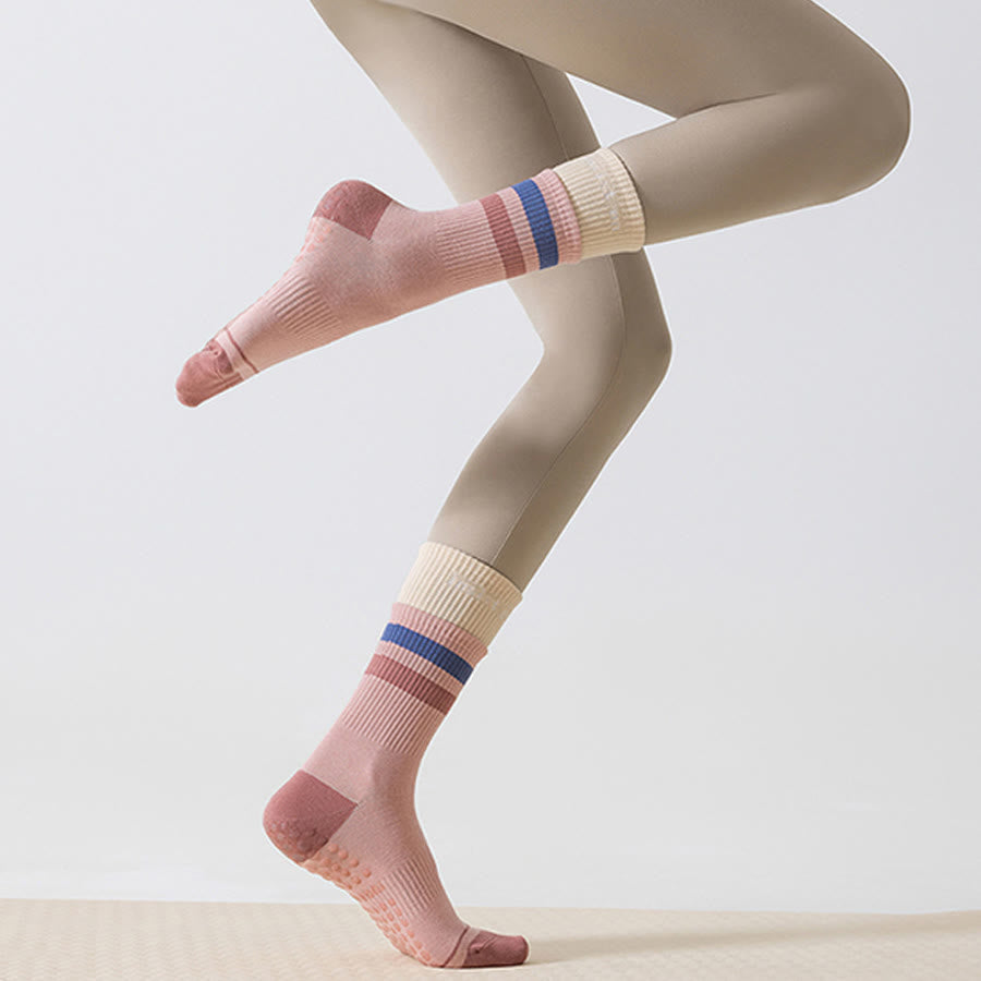 Olivenorma Full-Coverage Mid-Calf Cotton Non-Slip Grip Color-Block Comfort Women's Yoga Socks - image 1