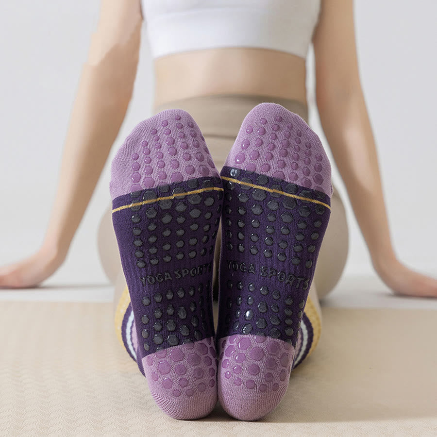 Olivenorma Full-Coverage Mid-Calf Cotton Non-Slip Grip Color-Block Comfort Women's Yoga Socks - image 8