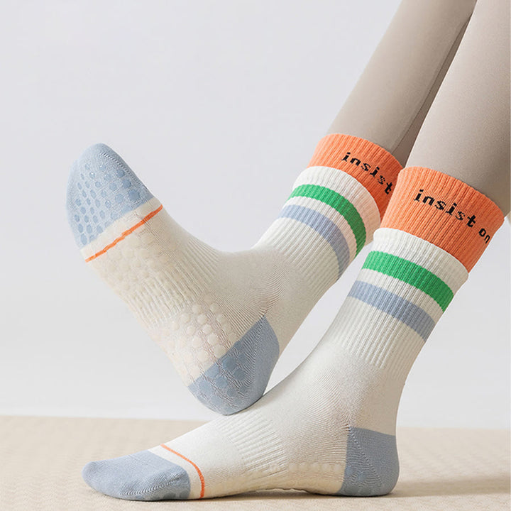 Olivenorma Full-Coverage Mid-Calf Cotton Non-Slip Grip Color-Block Comfort Women's Yoga Socks - White - 10 Pairs - image 4