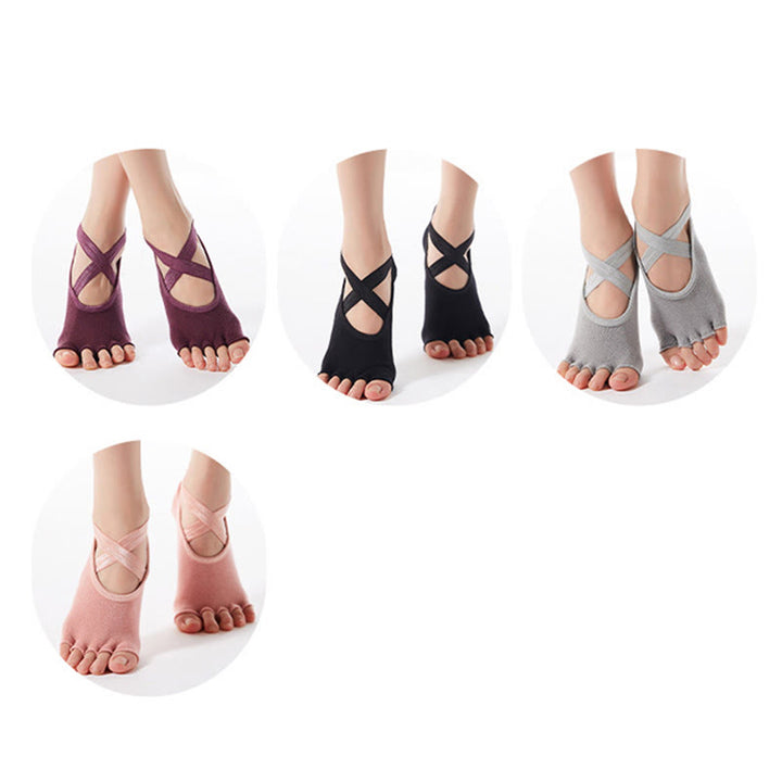 Olivenorma Low-Cut Five-Toe Cross-Strap Breathable Anti-Slip Grip Lightweight Women's Yoga Socks - image 1