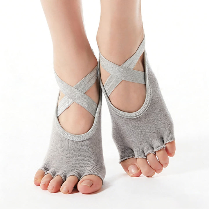 Olivenorma Low-Cut Five-Toe Cross-Strap Breathable Anti-Slip Grip Lightweight Women's Yoga Socks - Light Gray - 10Pairs - image 6