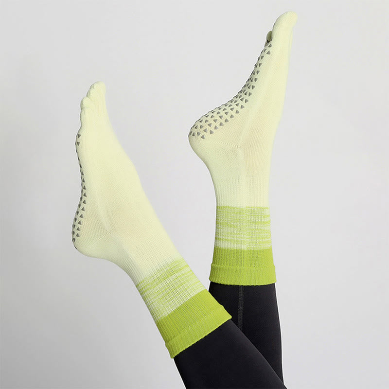 Olivenorma Gradient Five-Toe Non-Slip Cotton Yoga Grip Socks Breathable Sweat-Wicking Pilates Barre Fitness Women's Yoga Socks - Green - 10 Pairs - image 0