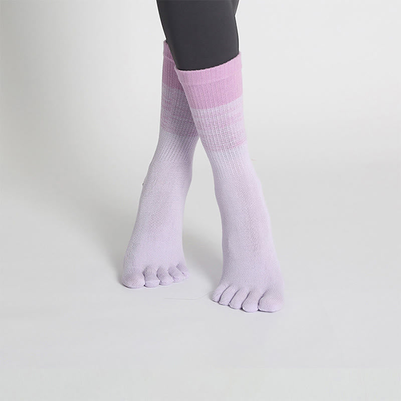 Olivenorma Gradient Five-Toe Non-Slip Cotton Yoga Grip Socks Breathable Sweat-Wicking Pilates Barre Fitness Women's Yoga Socks - Purple - 10 Pairs - image 8