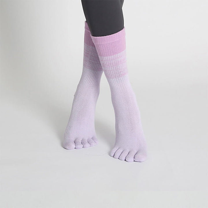 Olivenorma Gradient Five-Toe Non-Slip Cotton Yoga Grip Socks Breathable Sweat-Wicking Pilates Barre Fitness Women's Yoga Socks - Purple - 10 Pairs - image 8