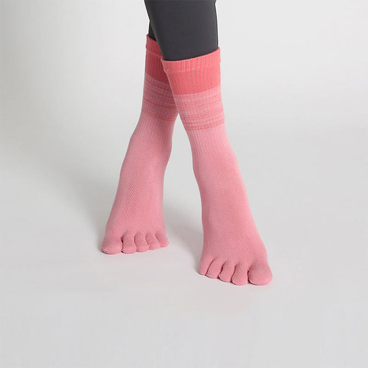 Olivenorma Gradient Five-Toe Non-Slip Cotton Yoga Grip Socks Breathable Sweat-Wicking Pilates Barre Fitness Women's Yoga Socks - Pink - 10 Pairs - image 3
