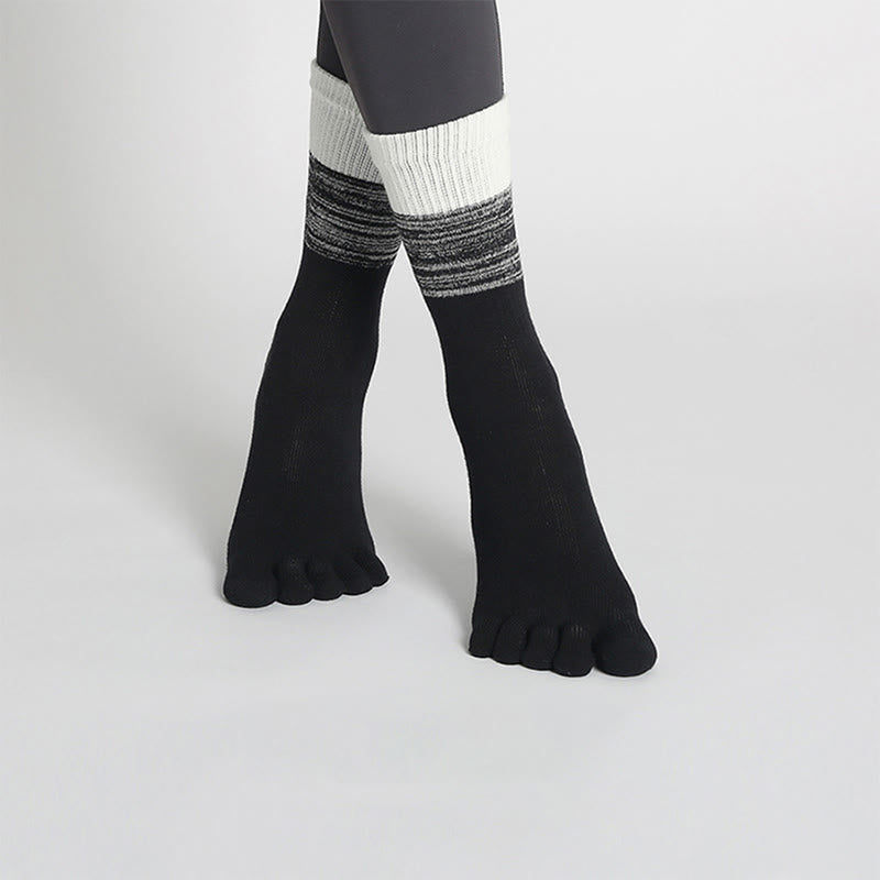 Olivenorma Gradient Five-Toe Non-Slip Cotton Yoga Grip Socks Breathable Sweat-Wicking Pilates Barre Fitness Women's Yoga Socks - Black - 10 Pairs - image 10