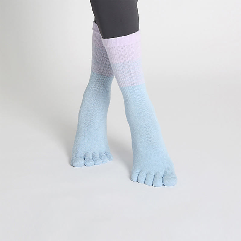 Olivenorma Gradient Five-Toe Non-Slip Cotton Yoga Grip Socks Breathable Sweat-Wicking Pilates Barre Fitness Women's Yoga Socks - Blue - 10 Pairs - image 7