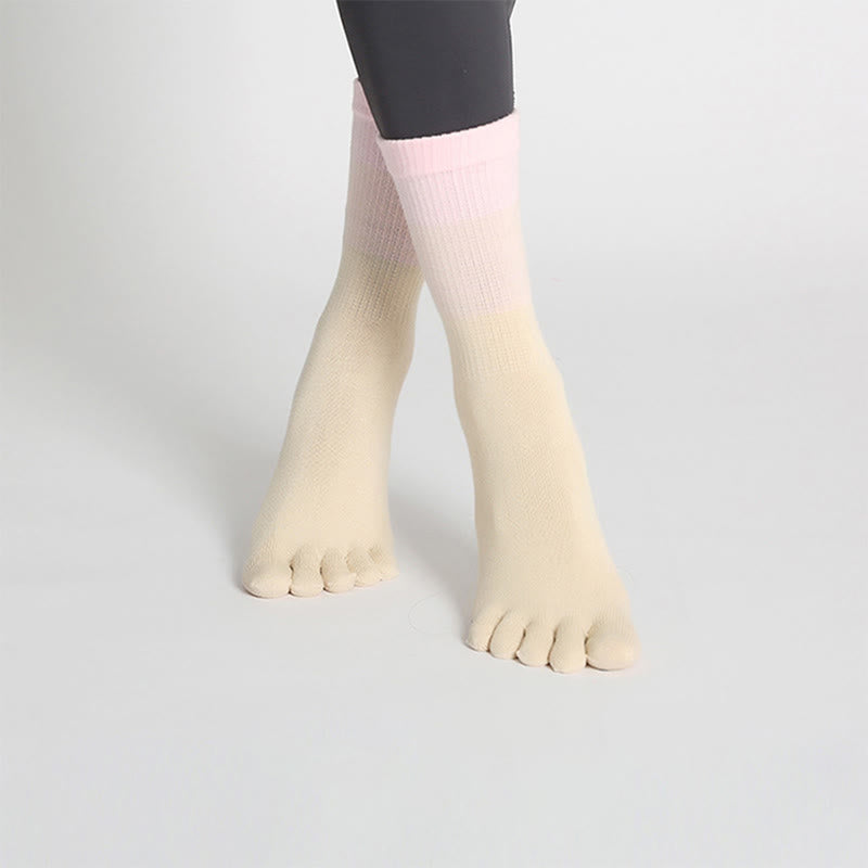 Olivenorma Gradient Five-Toe Non-Slip Cotton Yoga Grip Socks Breathable Sweat-Wicking Pilates Barre Fitness Women's Yoga Socks - Turmeric - 10 Pairs - image 6