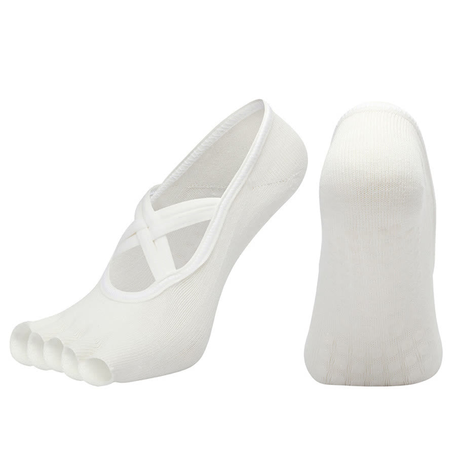 Olivenorma Cross-Strap Five-Toe Cotton Non-Slip Grip Pilates Barre Stability Workout Women's Yoga Socks - White - Open-toe - 10 Pairs - image 21