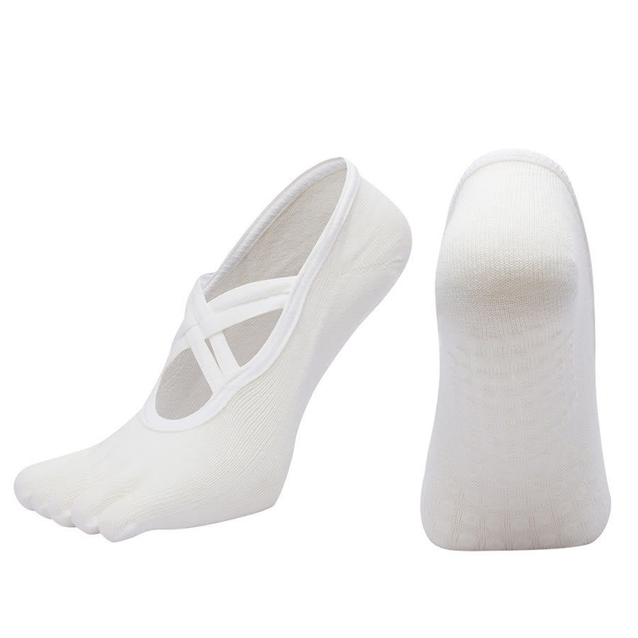 Olivenorma Cross-Strap Five-Toe Cotton Non-Slip Grip Pilates Barre Stability Workout Women's Yoga Socks - White - Closed-toe - 10 Pairs - image 5