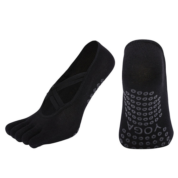 Olivenorma Cross-Strap Five-Toe Cotton Non-Slip Grip Pilates Barre Stability Workout Women's Yoga Socks - Black - Closed-toe - 10 Pairs - image 6