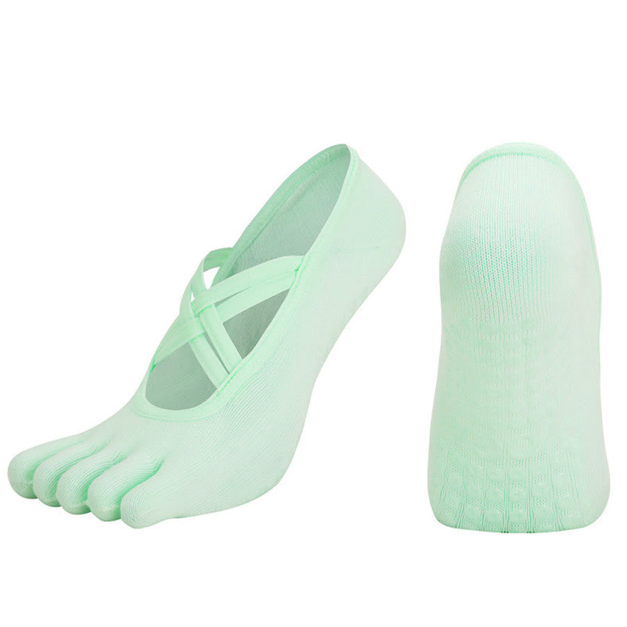 Olivenorma Cross-Strap Five-Toe Cotton Non-Slip Grip Pilates Barre Stability Workout Women's Yoga Socks - Fruit Green - Closed-toe - 10 Pairs - image 10