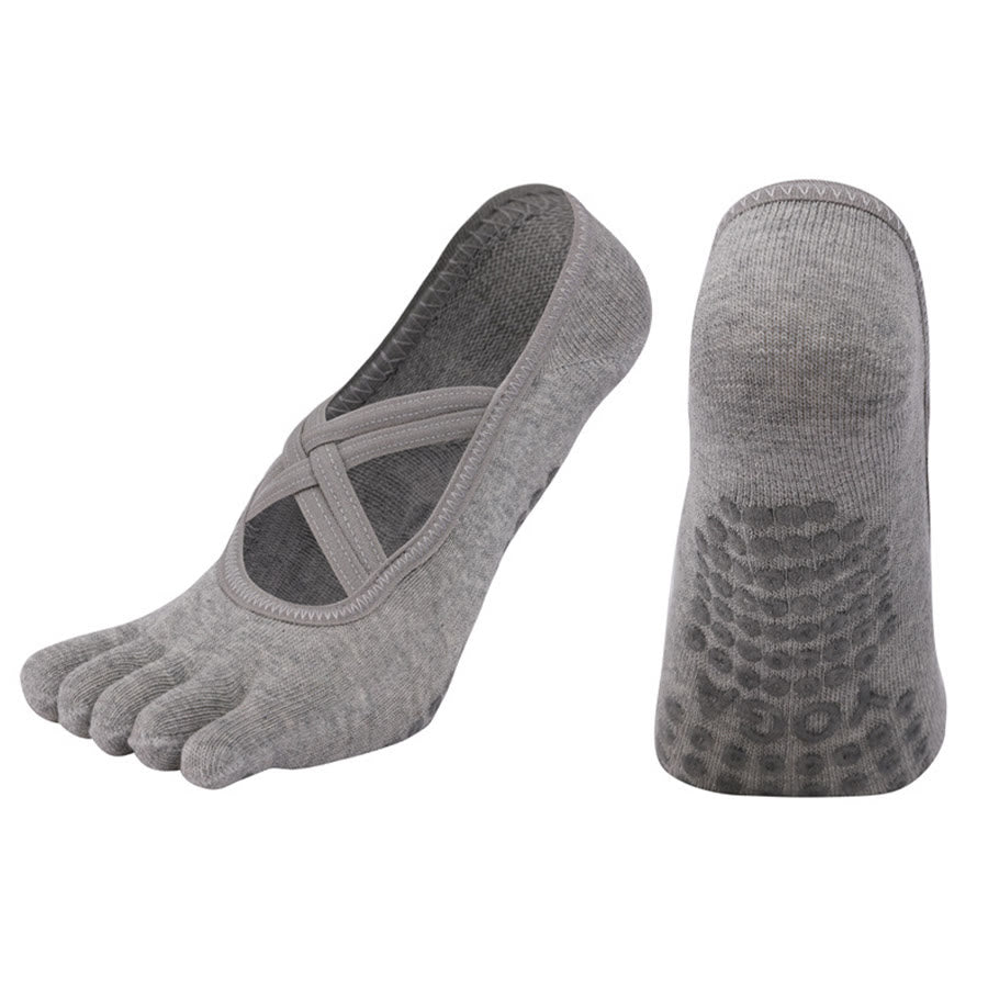 Olivenorma Cross-Strap Five-Toe Cotton Non-Slip Grip Pilates Barre Stability Workout Women's Yoga Socks - Grey - Closed-toe - 10 Pairs - image 7