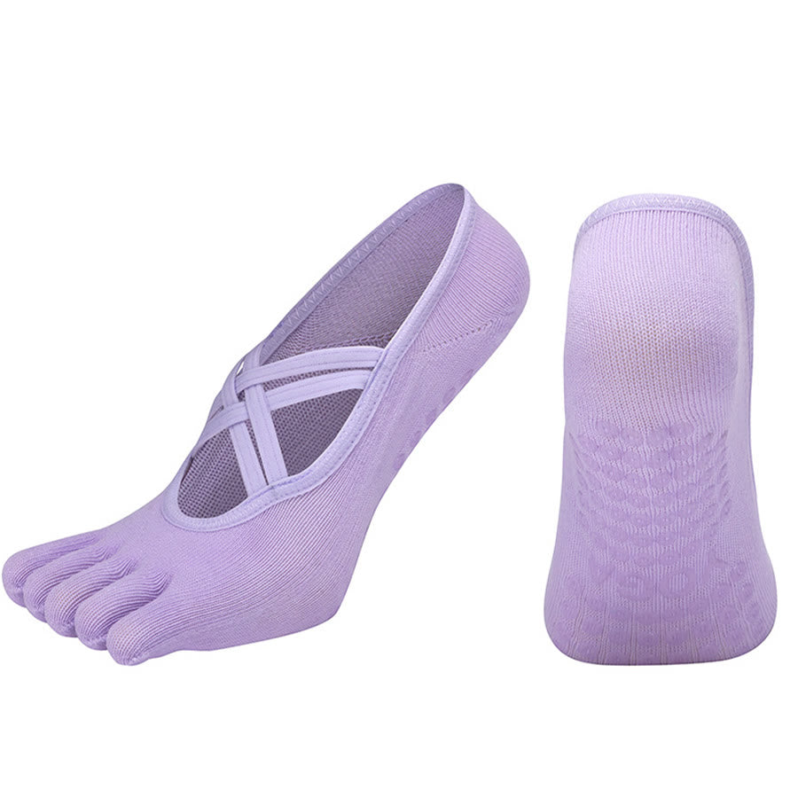Olivenorma Cross-Strap Five-Toe Cotton Non-Slip Grip Pilates Barre Stability Workout Women's Yoga Socks - image 1